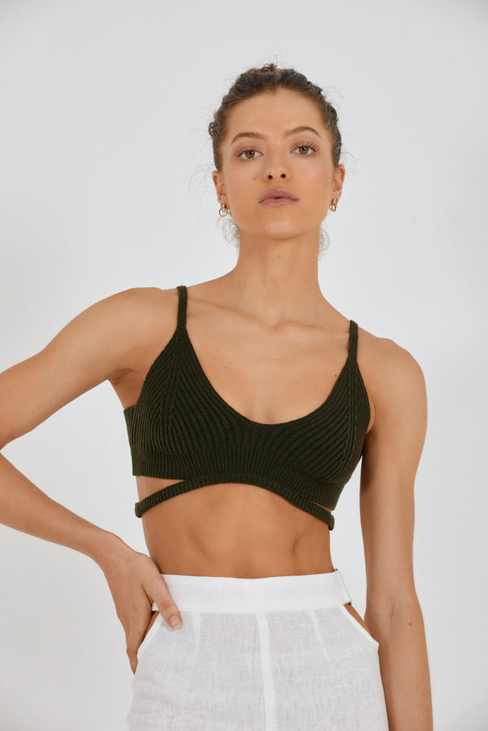 DION KNIT TOP - GREEN ARMY