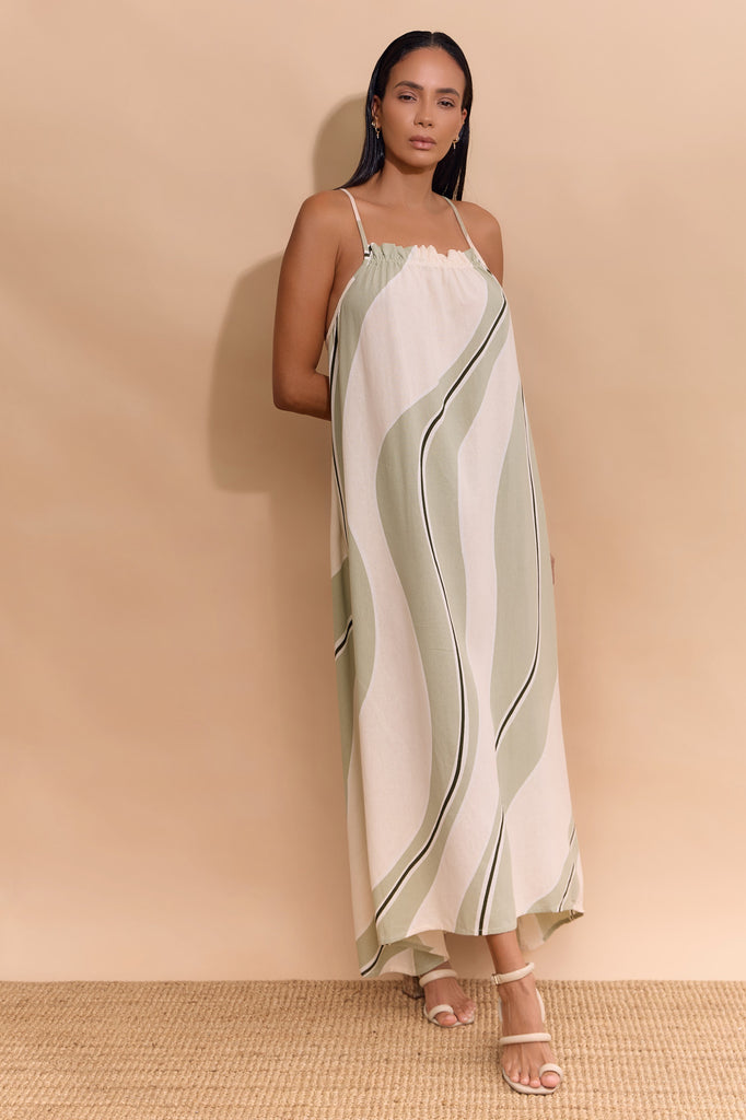 LEA DRESS - CREAM/GREEN