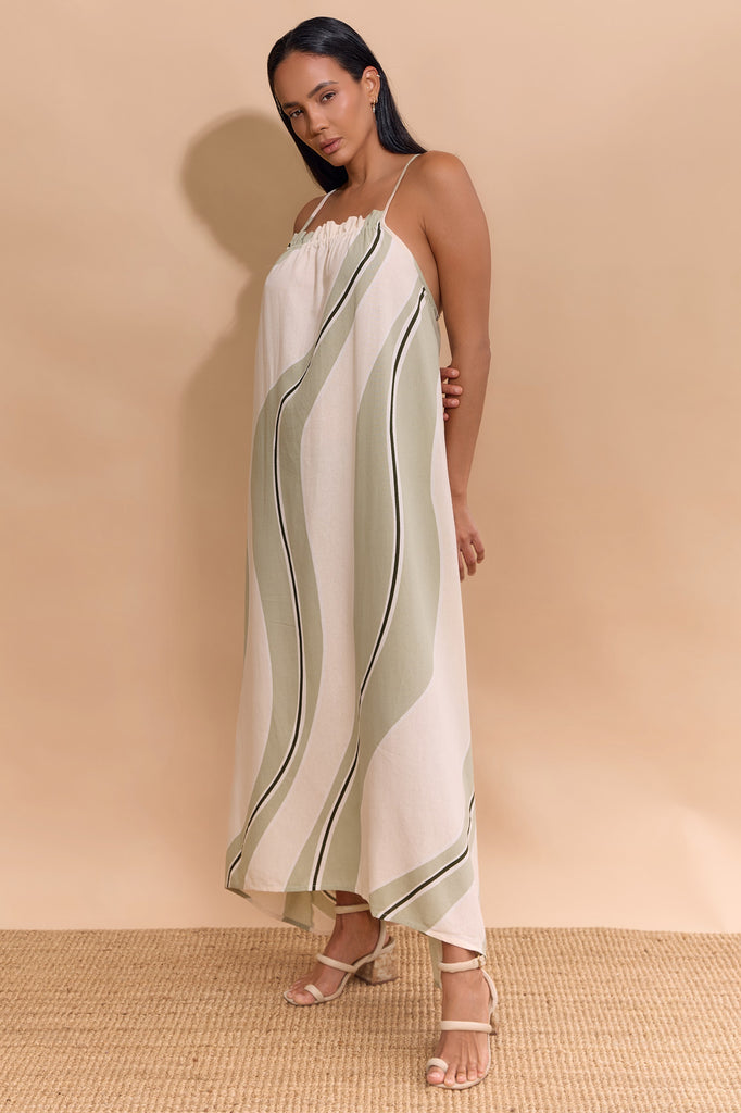 LEA DRESS - CREAM/GREEN