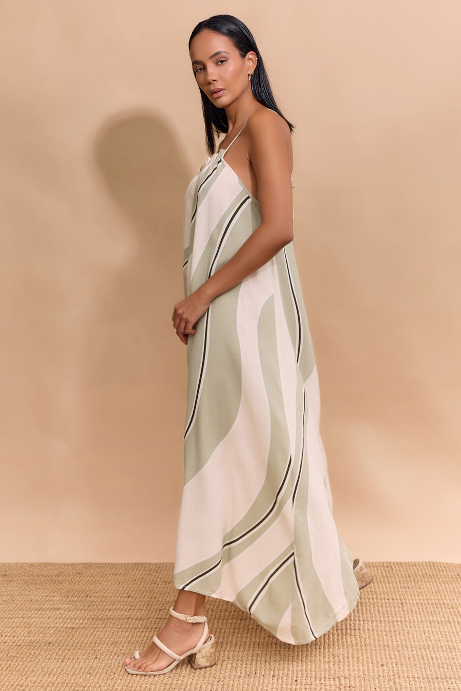 LEA DRESS - CREAM/GREEN