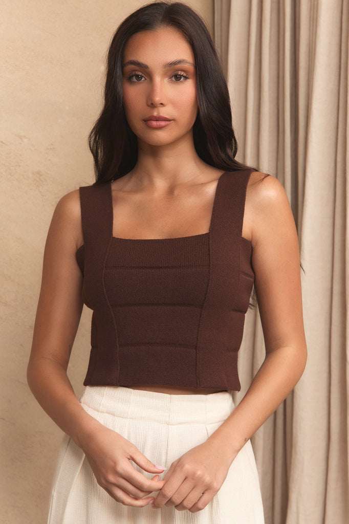 BANDAGE KNIT TOP - COCOA