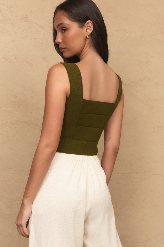 BANDAGE KNIT TOP - ARMY GREEN