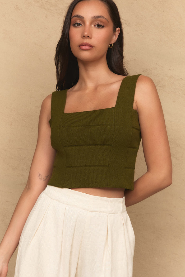 BANDAGE KNIT TOP - ARMY GREEN