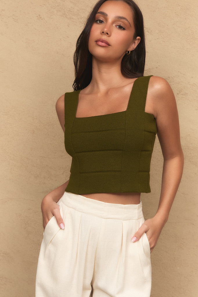 BANDAGE KNIT TOP - ARMY GREEN