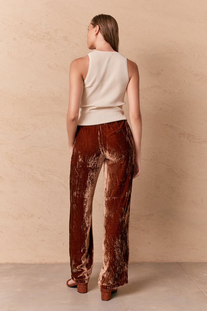 ROWEN SILK VEVELT PANT - RUSSET