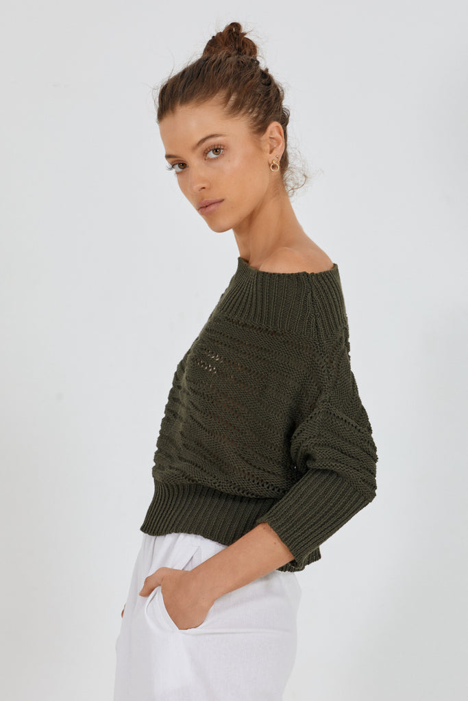 CAMILLE KNIT TOP - GREEN ARMY
